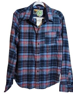 Eighth Avenue Flannel Plaid Button-Up Shirt Soft Blue Red Size L